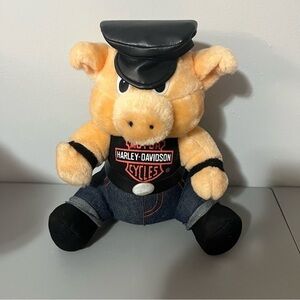 3/25$(Mix) Harley-Davidson Plush Pig with Black Cap and Denim 12” Vintage